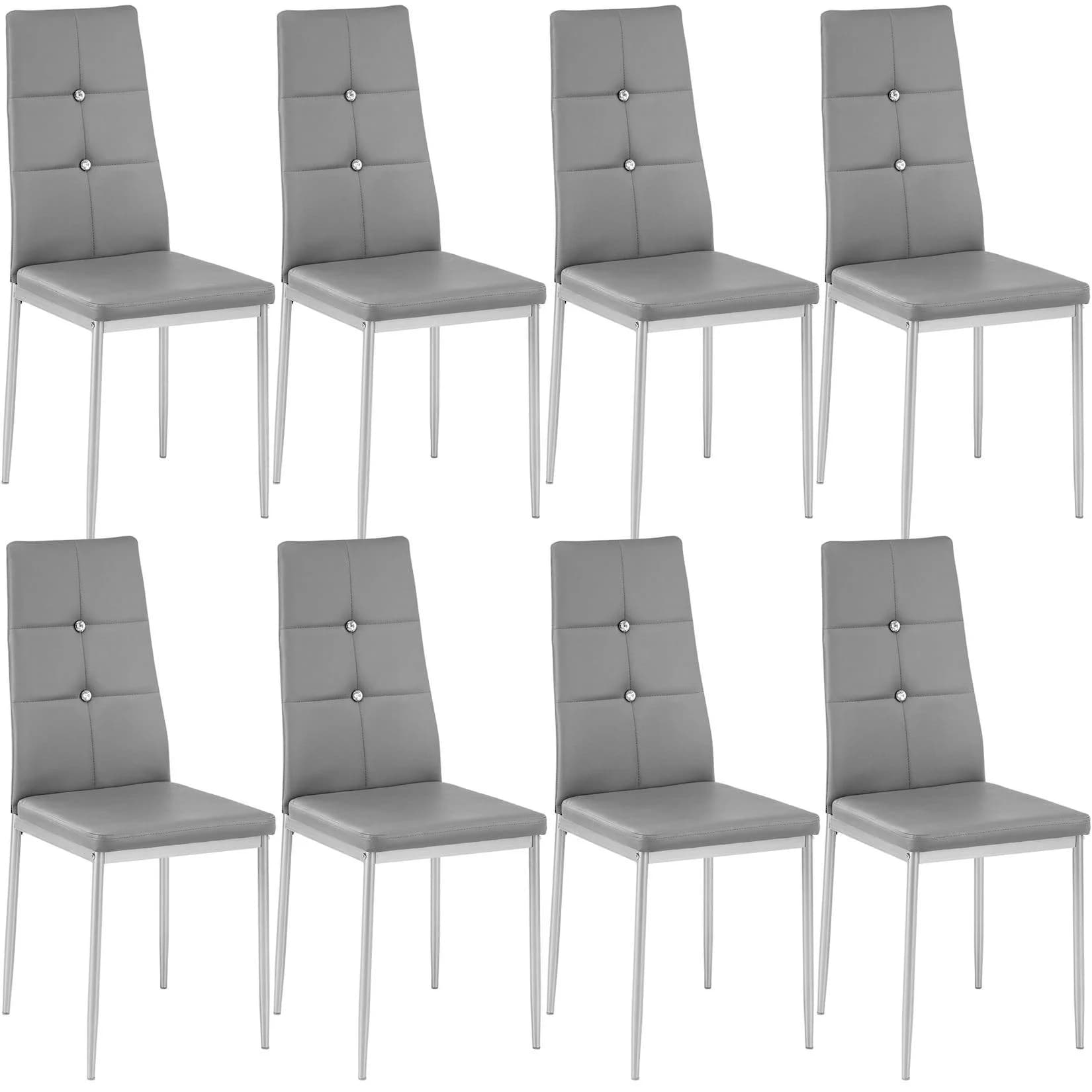 tectake Esszimmerstuhl Set 8-tlg. Grau/Silber Kunstleder mit Glitzersteinen