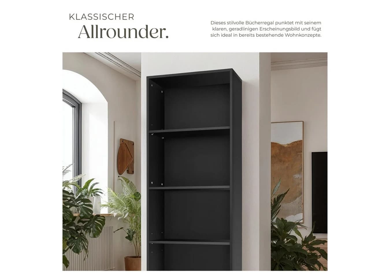tectake Bücherregal Lexi Schwarz MDF 60x30x190 cm - Bild 5