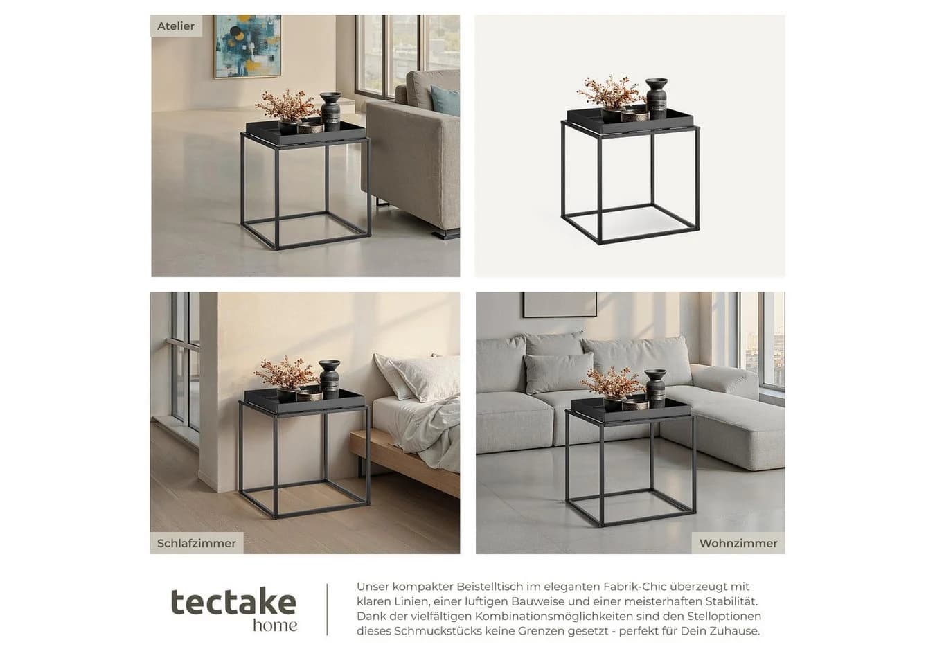 tectake Beistelltisch Cambridge Schwarz Stapelbar Retro-Look - Bild 5