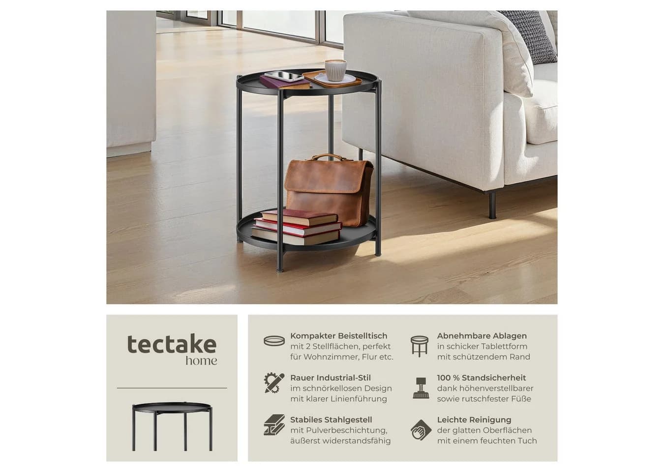 tectake Beistelltisch Oxford 45,5x45,5x53cm