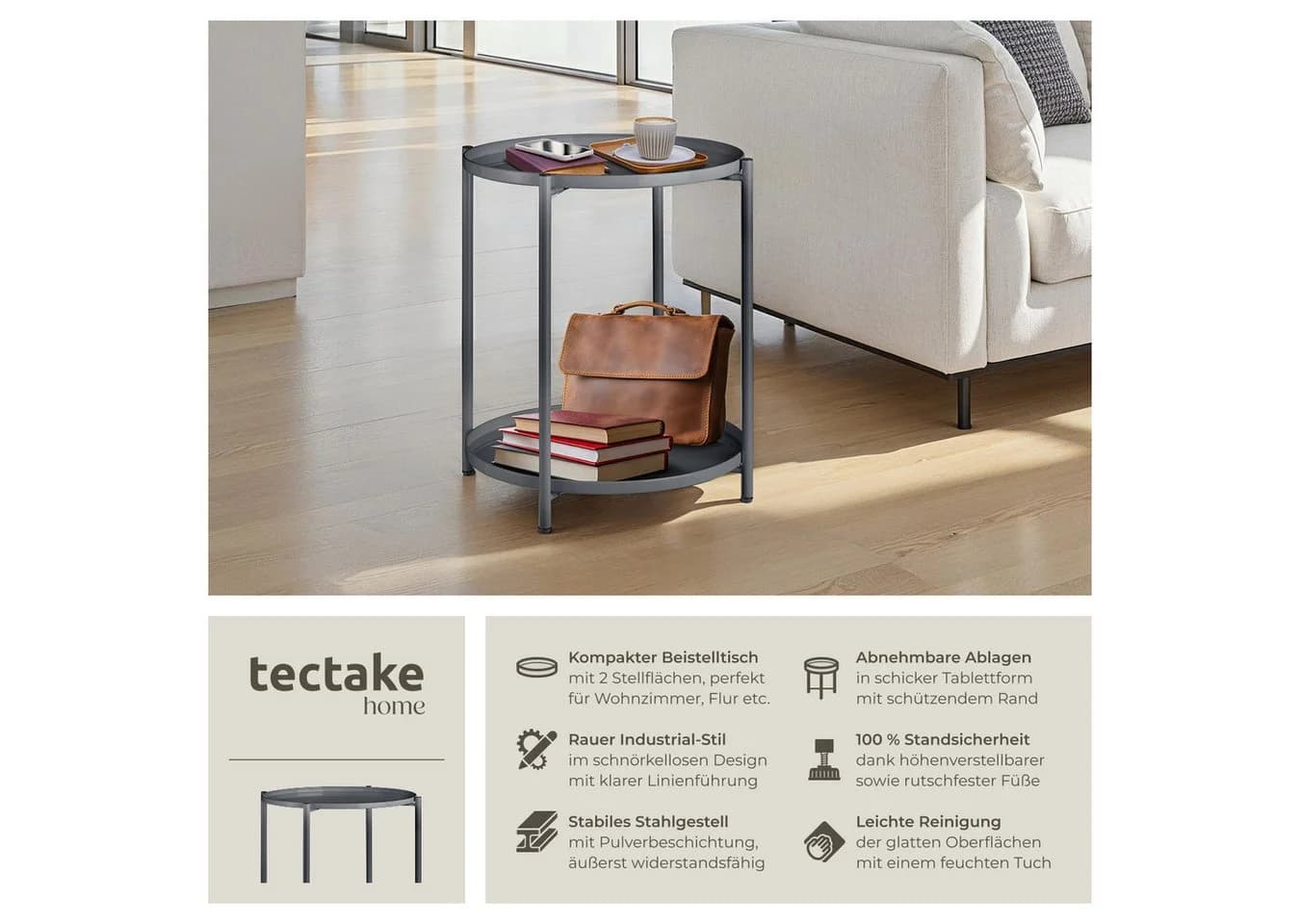 tectake® Beistelltisch Stahl Filigranes Gestell