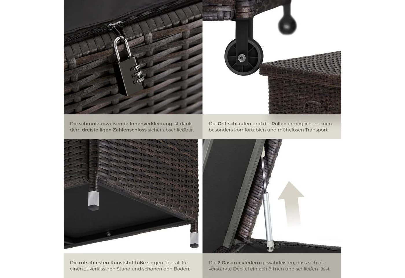 tectake Gartenbox Auflagenbox 270L Braun Polyrattan mit Rollen - Bild 5