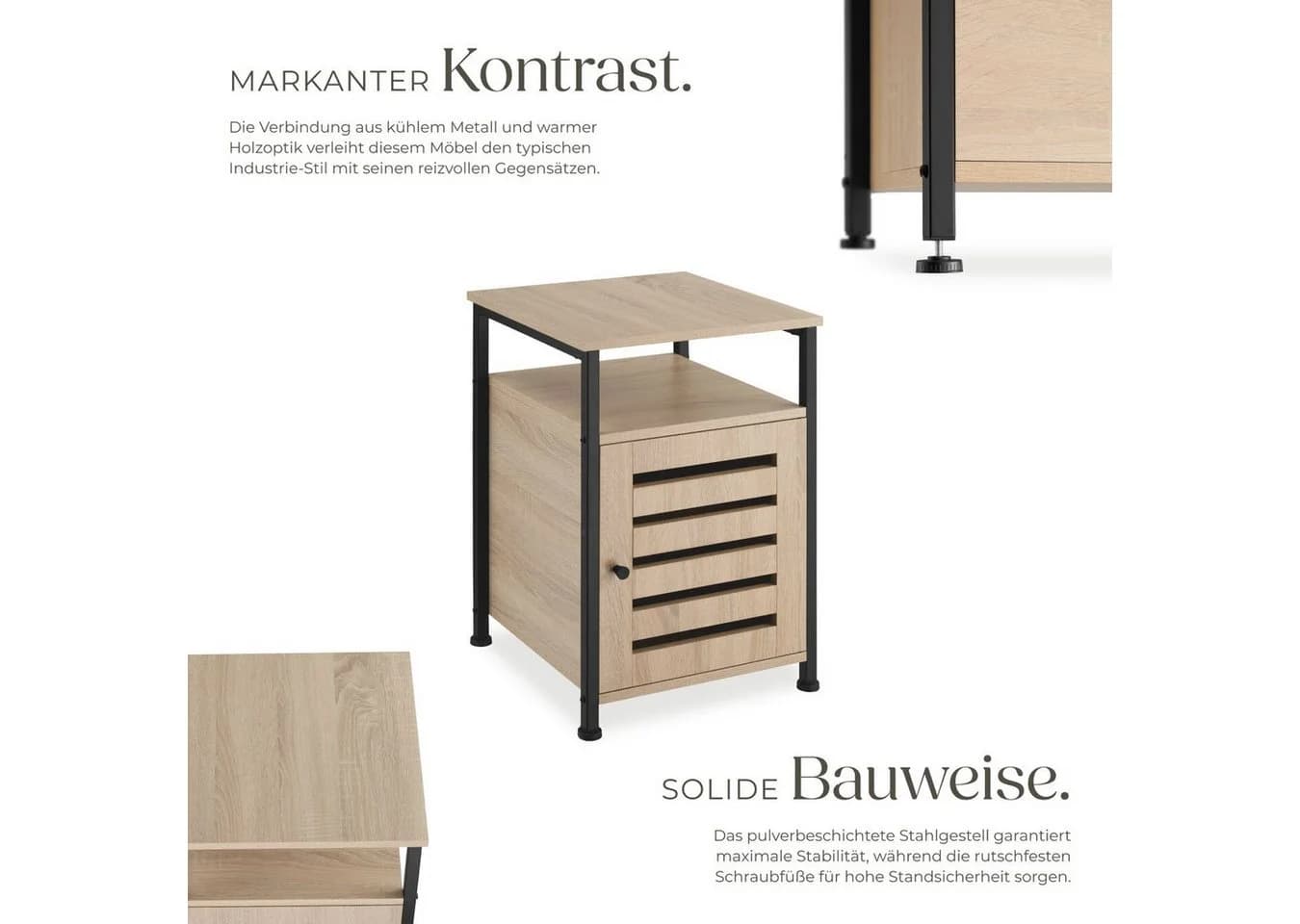 tectake® Beistellschrank Industrial Style 2 Ablagen Staufach Magnettür Einlegeboden - Bild 3
