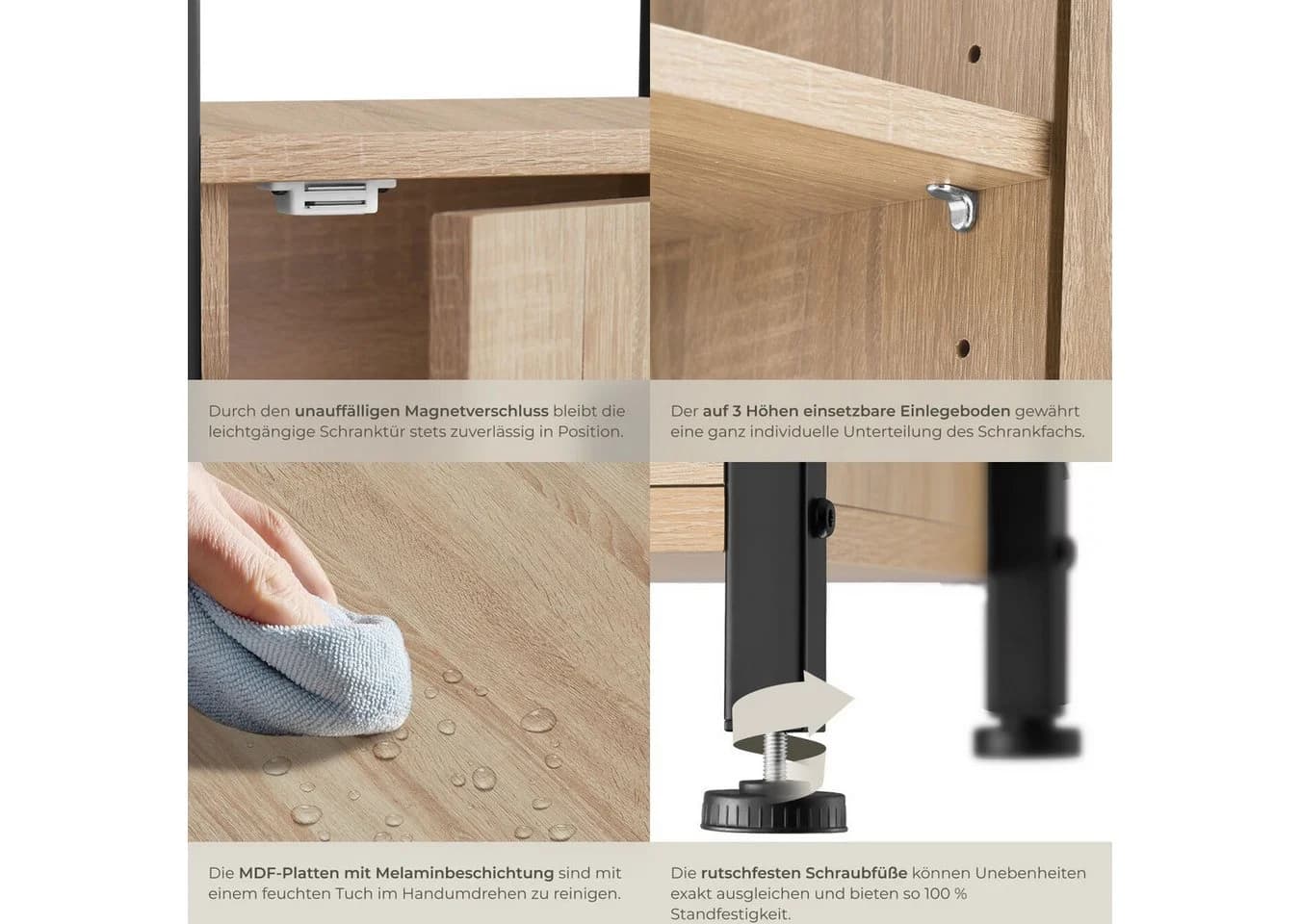 tectake® Beistellschrank Industrial Style 2 Ablagen Staufach Magnettür Einlegeboden - Bild 4