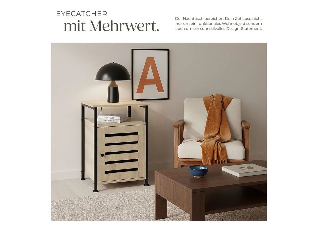 tectake® Beistellschrank Industrial Style 2 Ablagen Staufach Magnettür Einlegeboden - Bild 5