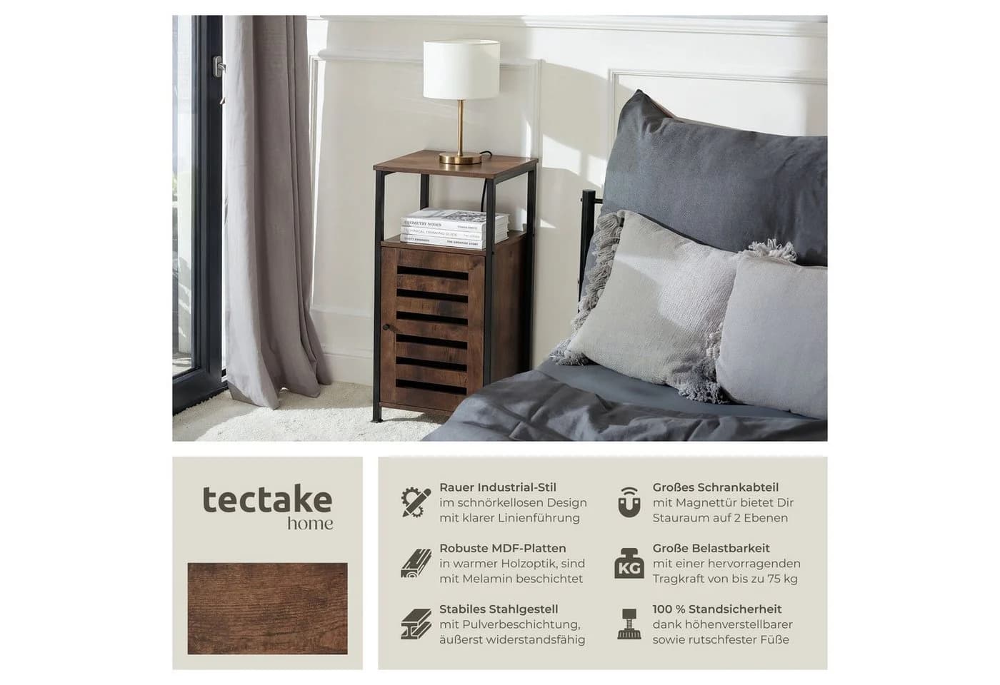 tectake® Beistellschrank Industrial Style 2 Ablagen Stauraum Magnettür Einlegeboden - Bild 2