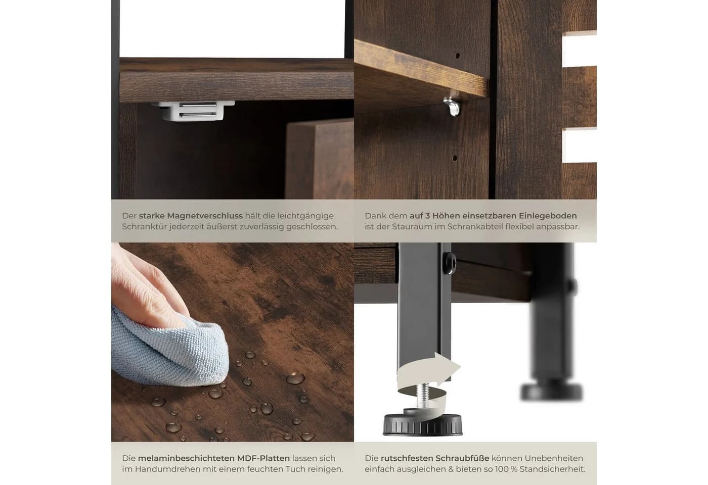 tectake® Beistellschrank Industrial Style 2 Ablagen Stauraum Magnettür Einlegeboden - Bild 5