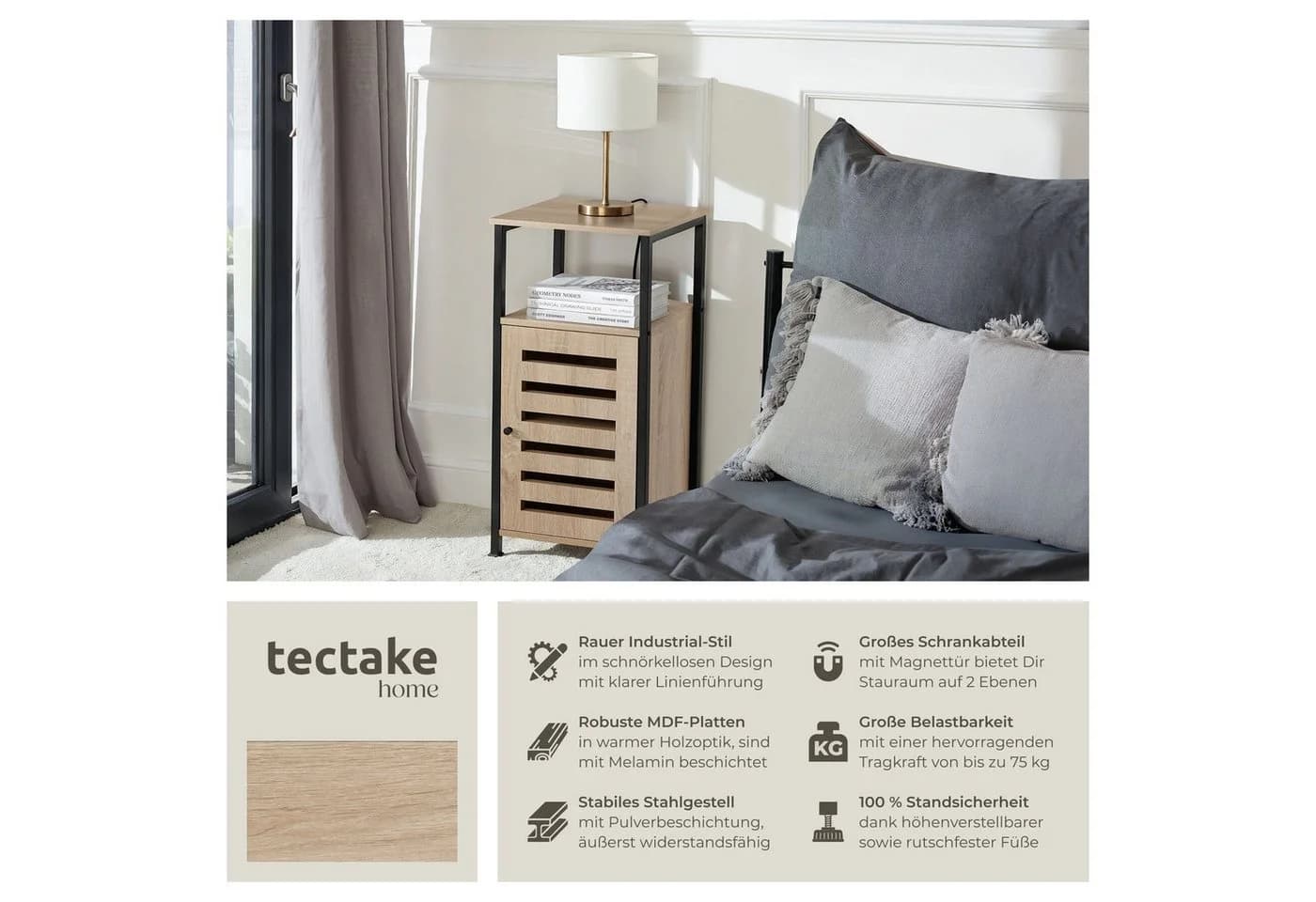 tectake® Beistellschrank Industrial Style 2 Ablagen Stauraum - Bild 2