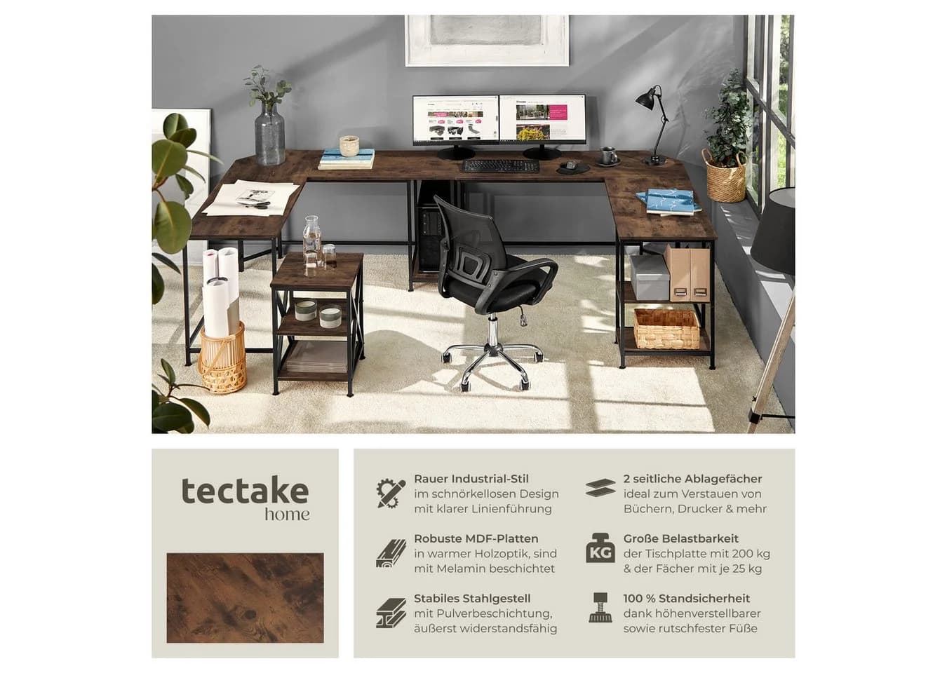 TecTake Schreibtisch Industrial Style Seitenregal - Bild 2