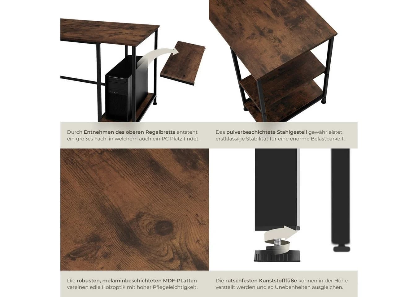 TecTake Schreibtisch Industrial Style Seitenregal - Bild 5