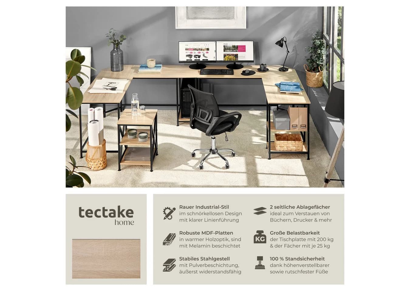 TecTake Schreibtisch Industrial Style Seitenregal - Bild 2