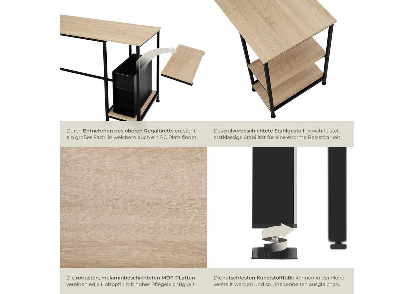 TecTake Schreibtisch Industrial Style Seitenregal - Bild 5