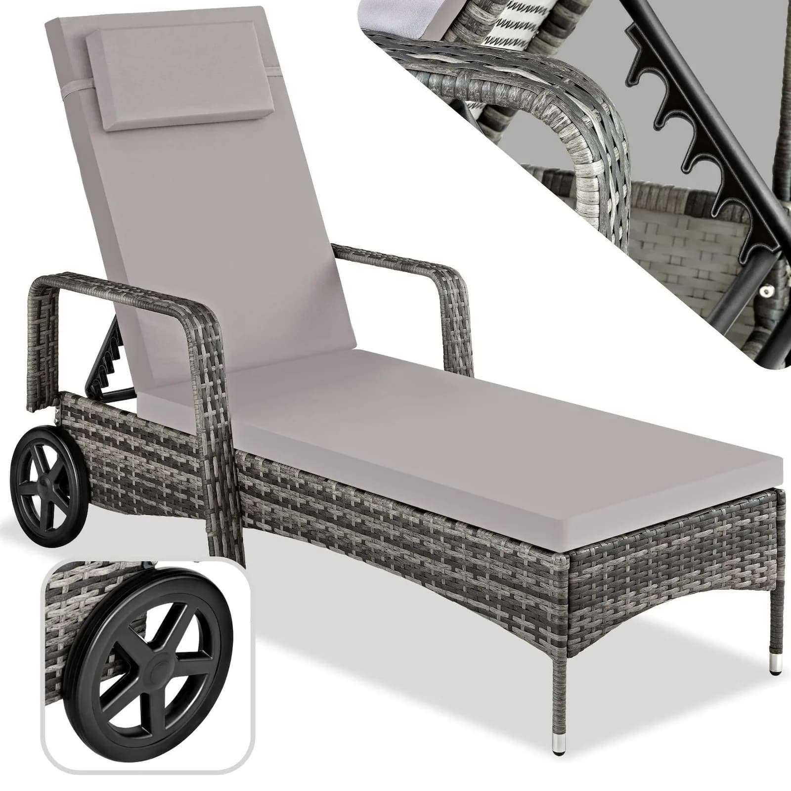 tectake Aluminium Rattan Sonnenliege wetterfest UV-beständig