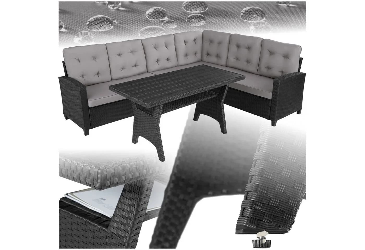 TECTAKE Loungeset Rattan 6-tlg. Schwarz UV-beständig mit Tisch - Bild 3