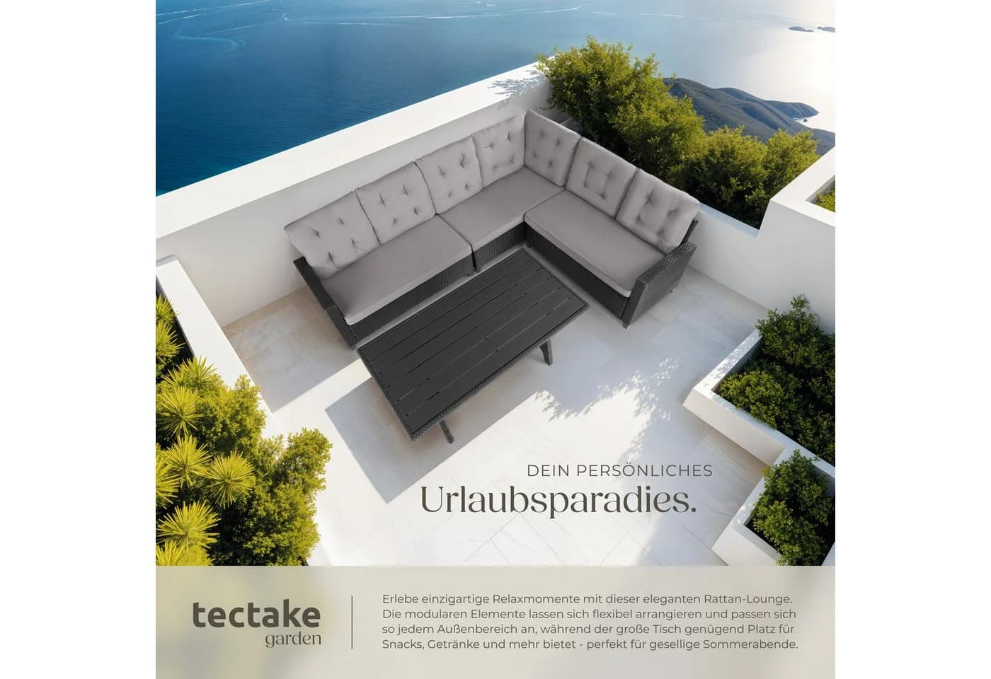 TECTAKE Loungeset Rattan 6-tlg. Schwarz UV-beständig mit Tisch - Bild 5