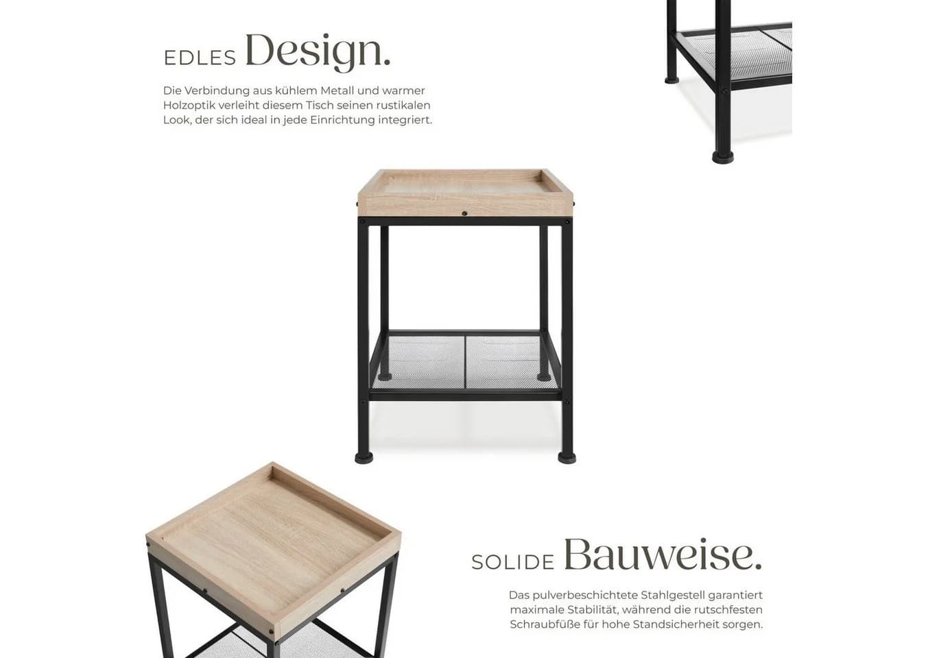 tectake Beistelltisch Rochester Rustikales Industrie-Design Schwarz/Braun - Bild 3