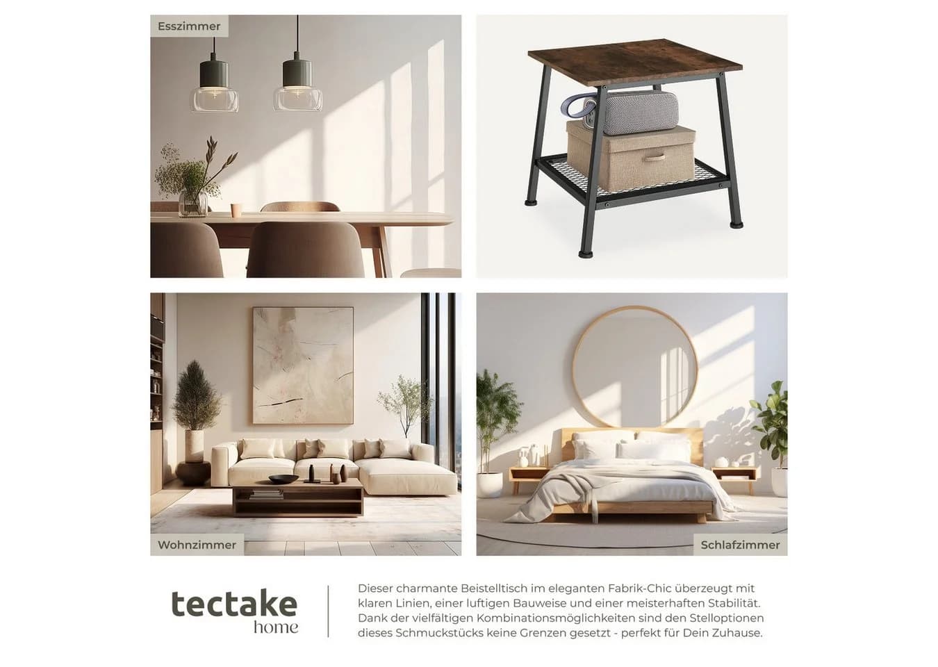 tectake Beistelltisch Bedford 1-St., 1 tlg. Kleiner Beistelltisch Industrie-Design - Bild 5