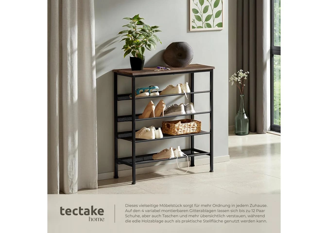 tectake® Schuhregal Industrial Style Ablage und 4 Gitterablagen - Bild 5