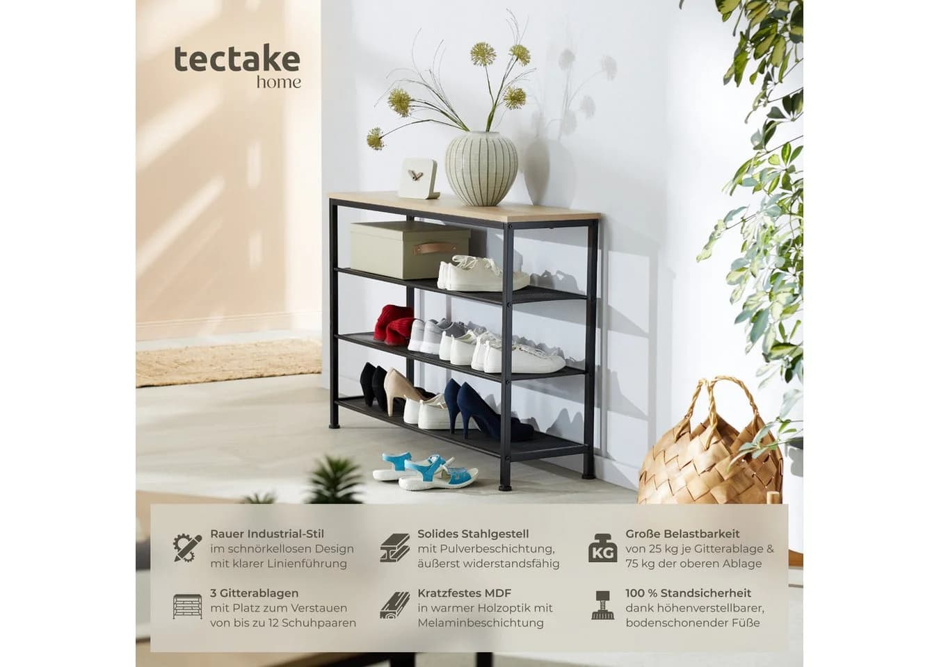 tectake Schuhregal Portsmouth Industrial Style - Bild 2