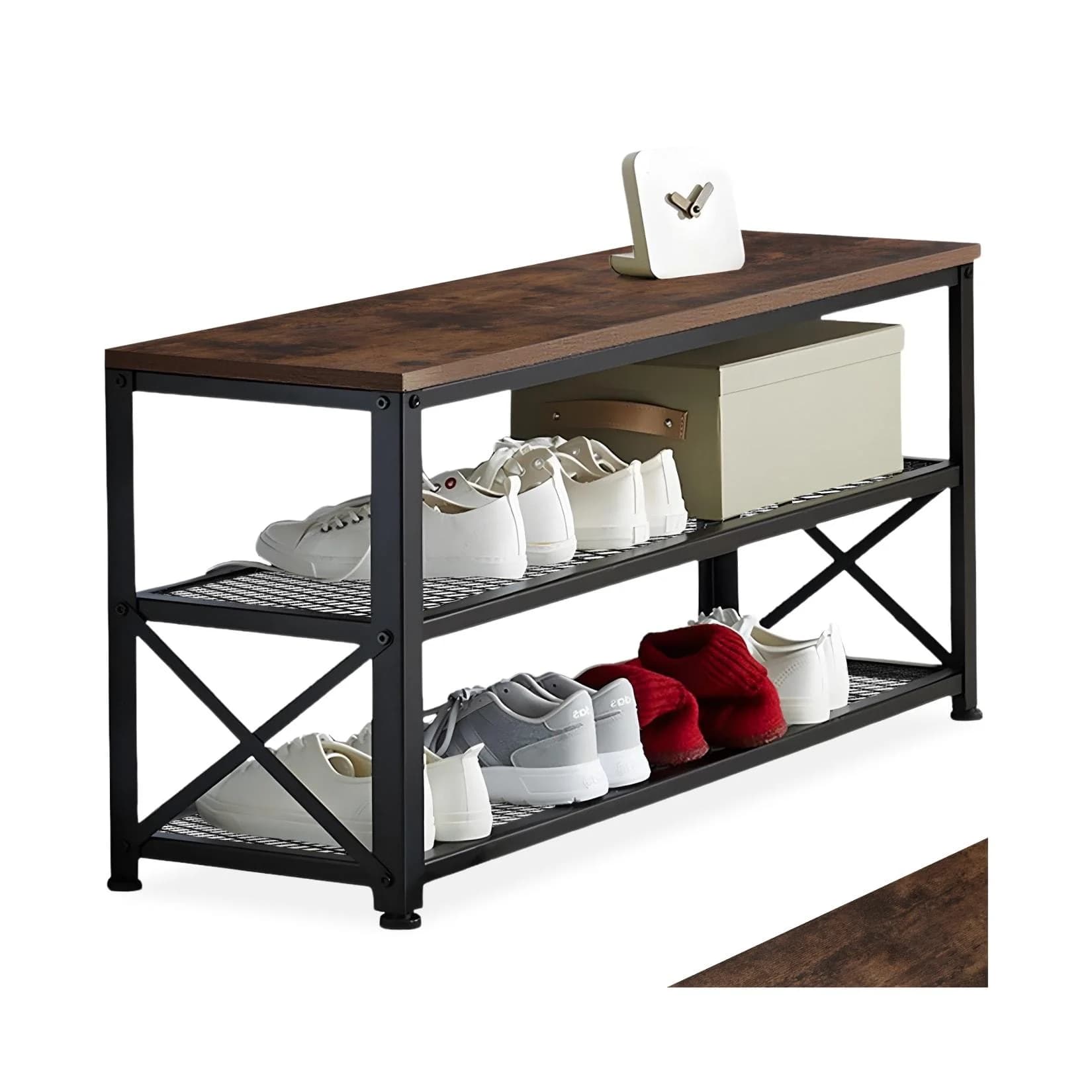 tectake Schuhregal Blackpool Industrial Style Holzoptik Schwarz