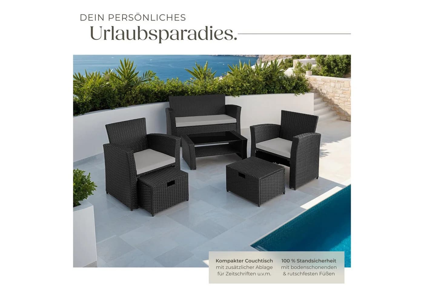 TECTAKE Sitzgruppe Rattan 6-tlg. Schwarz/Grau Poly Rattan - Bild 5