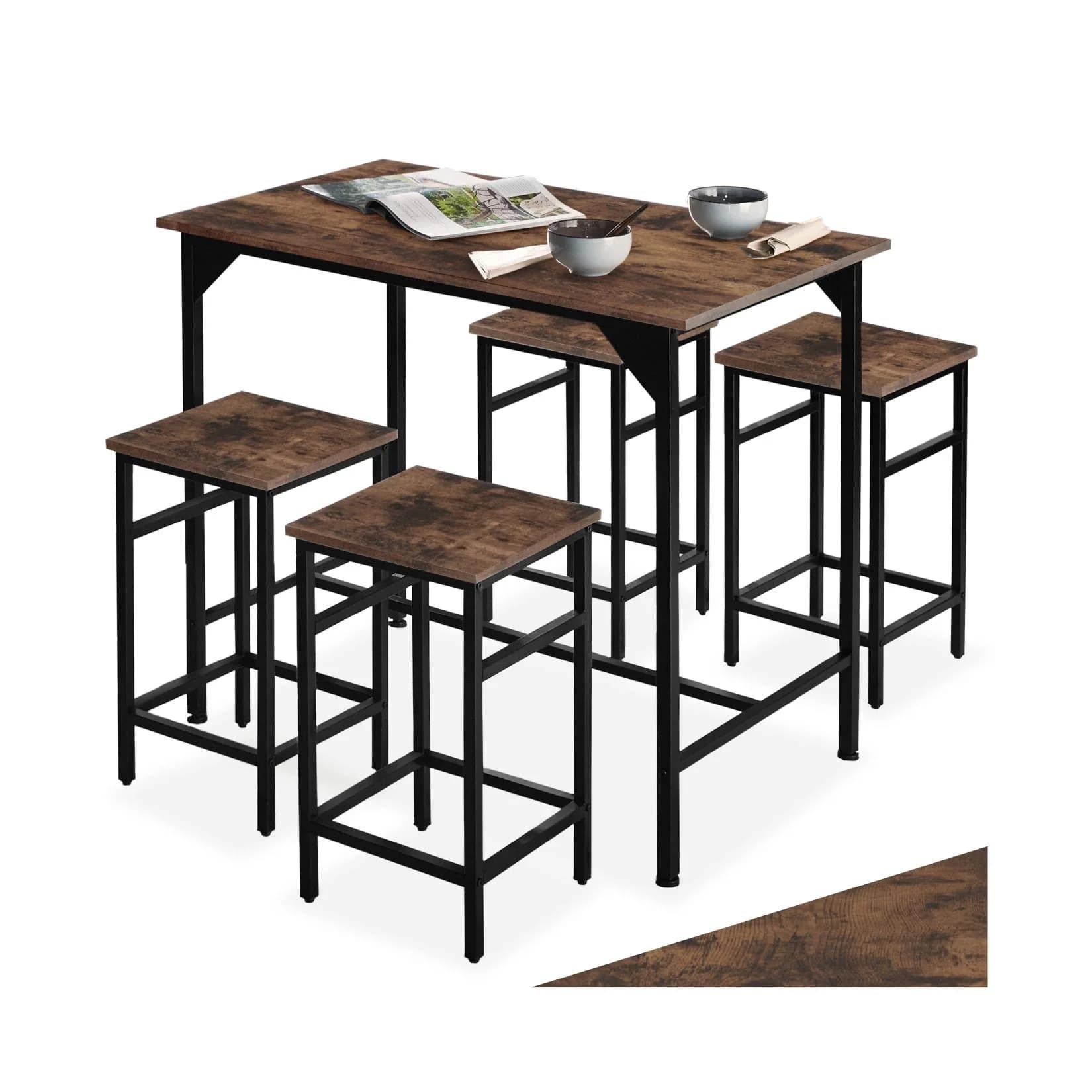 tectake® Bartisch-Set 5-teilig Industrial Style