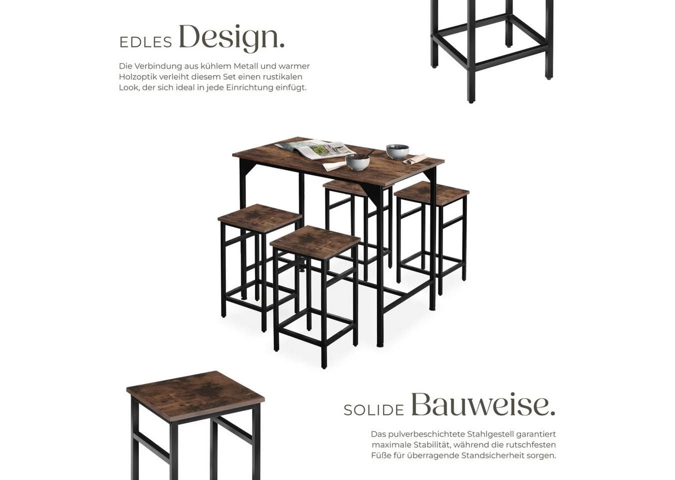 tectake® Bartisch-Set 5-teilig Industrial Style - Bild 5