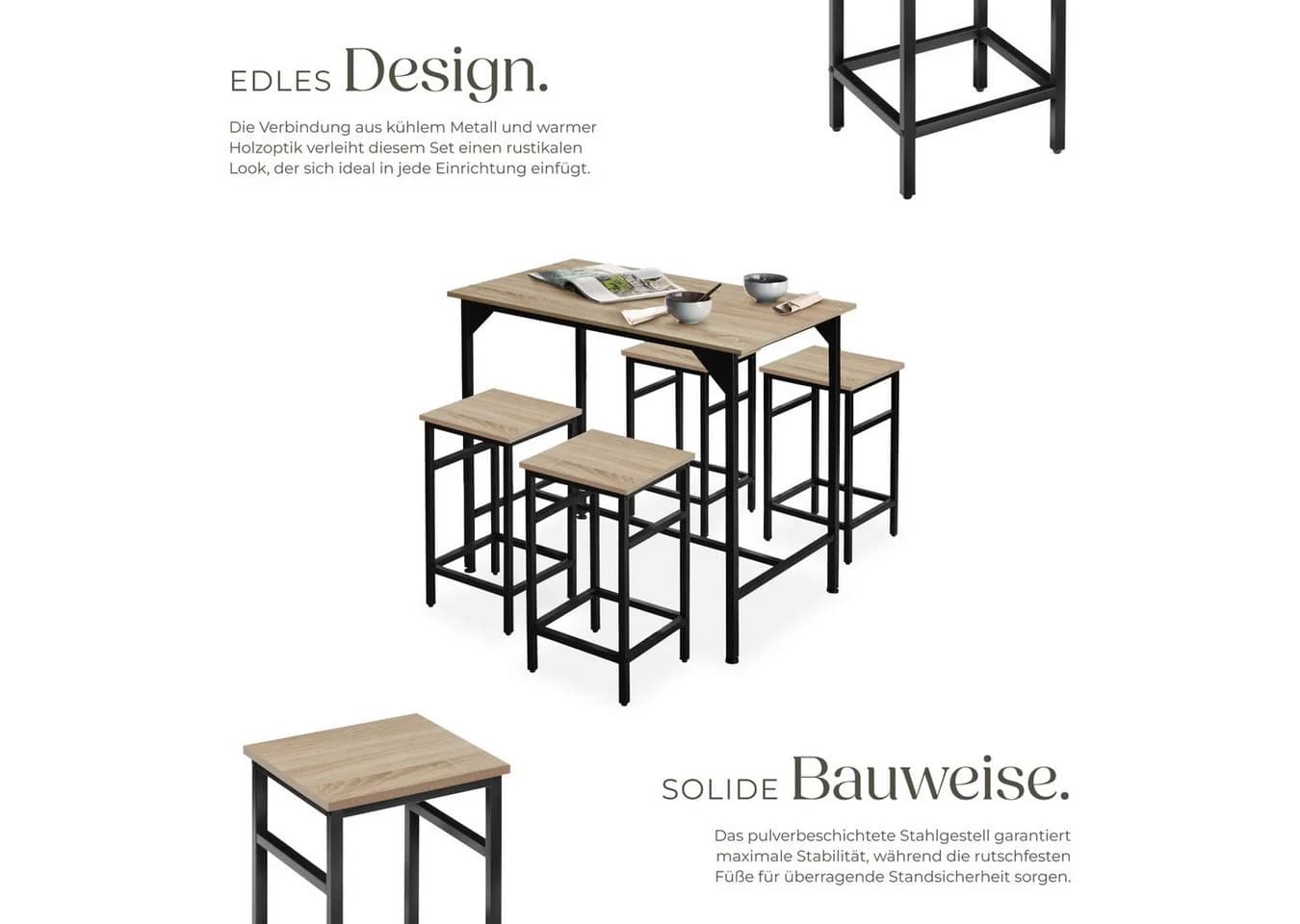tectake Bartisch-Set 5-teilig Industrial Style - Bild 5