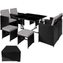 tectake Rattan Sitzgruppe 9-tlg. Schwarz/Grau mit Kissen Bild 1