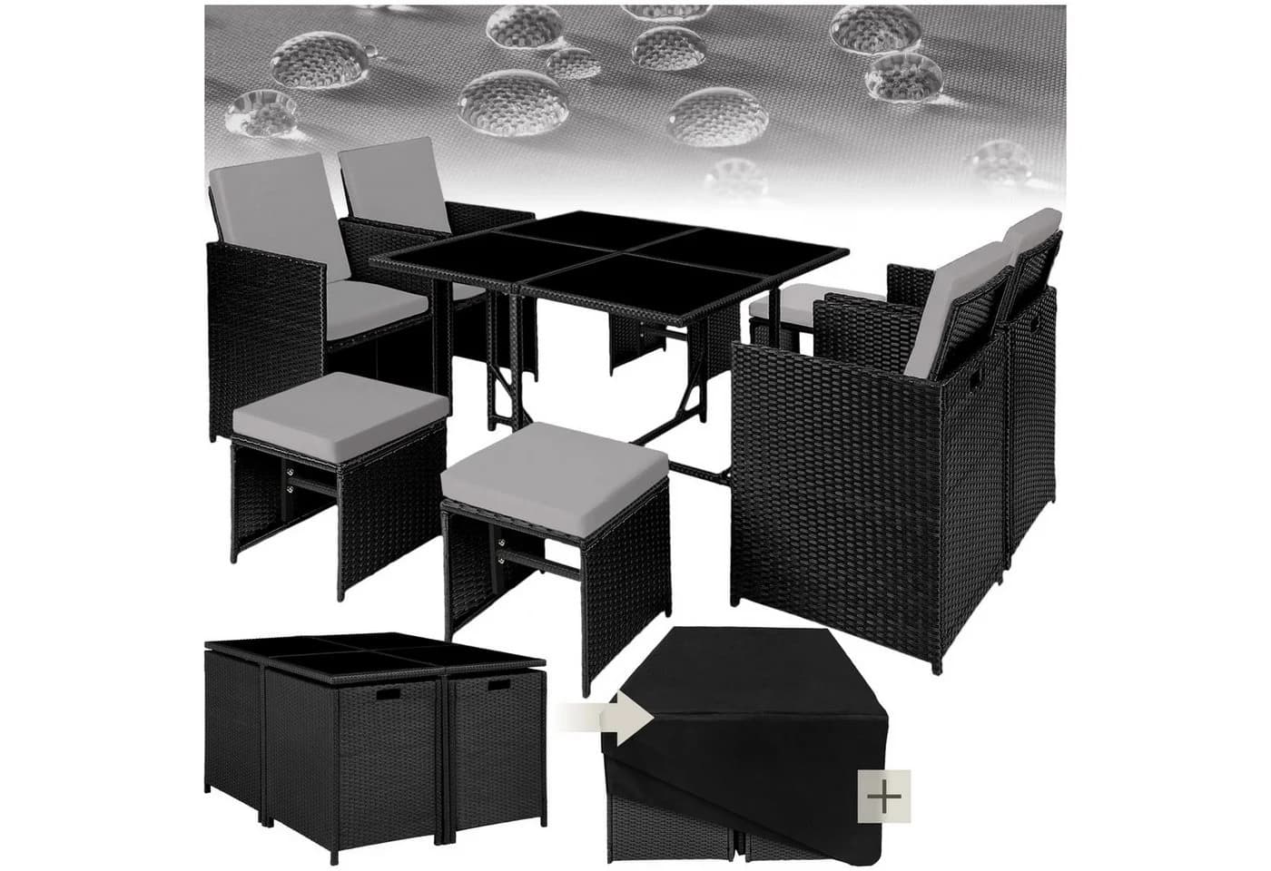 tectake Rattan Sitzgruppe 9-tlg. Schwarz/Grau mit Kissen - Bild 3