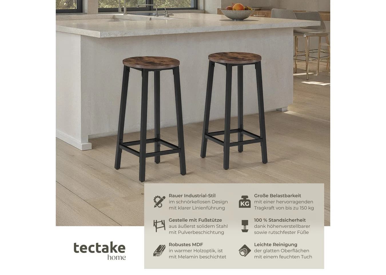 tectake Barhocker Set 2-tlg. Industrial Style Braun/Grau - Bild 2