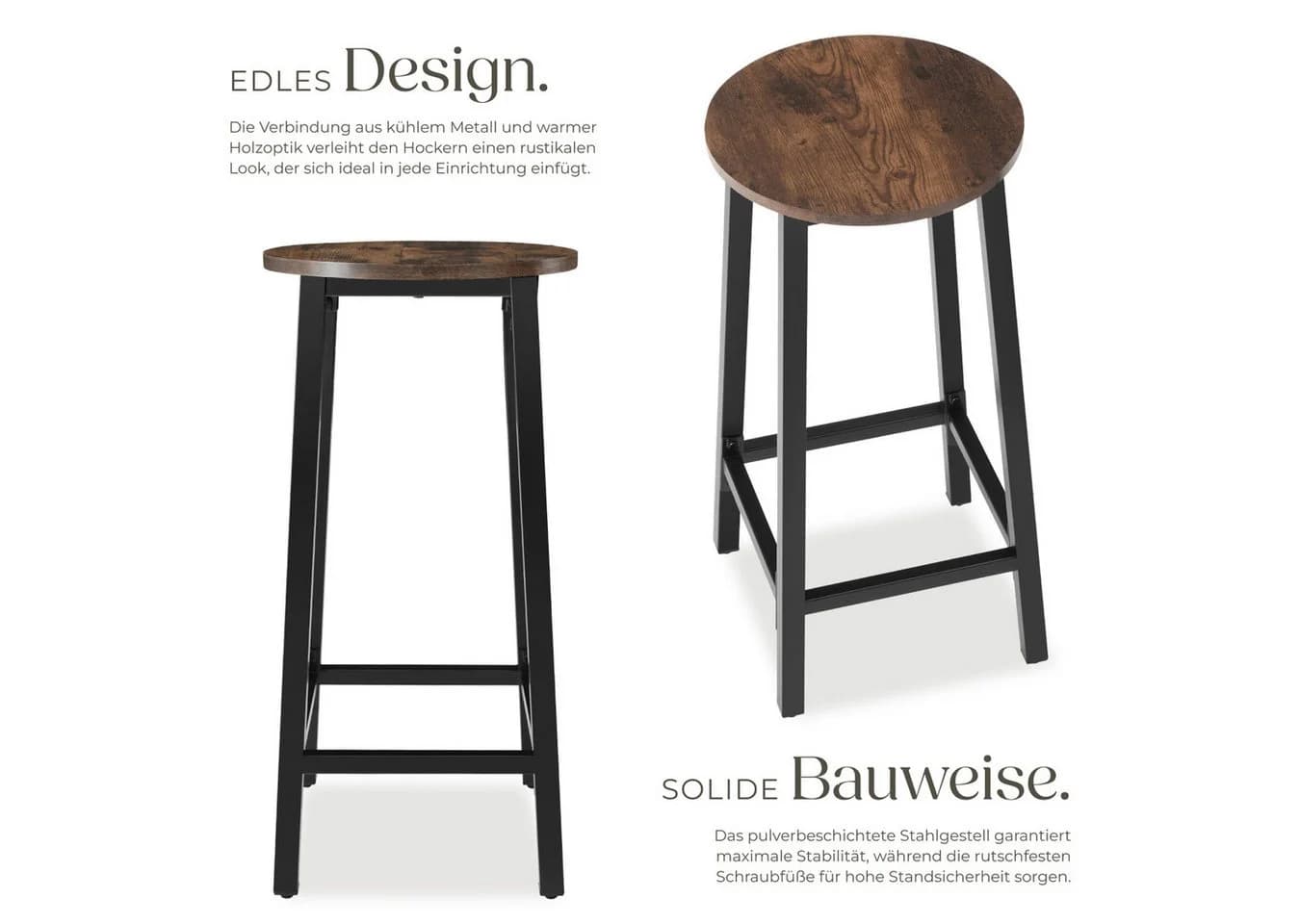 tectake Barhocker Set 2-tlg. Industrial Style Braun/Grau - Bild 5