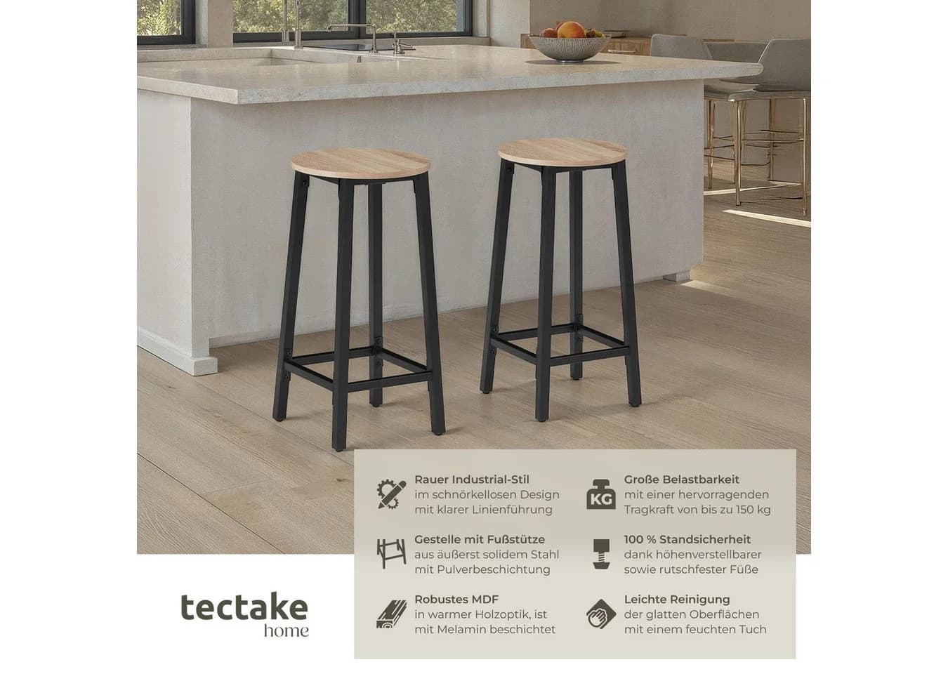 tectake Barhocker Set 2-tlg. Industrial Style Braun/Silber - Bild 2