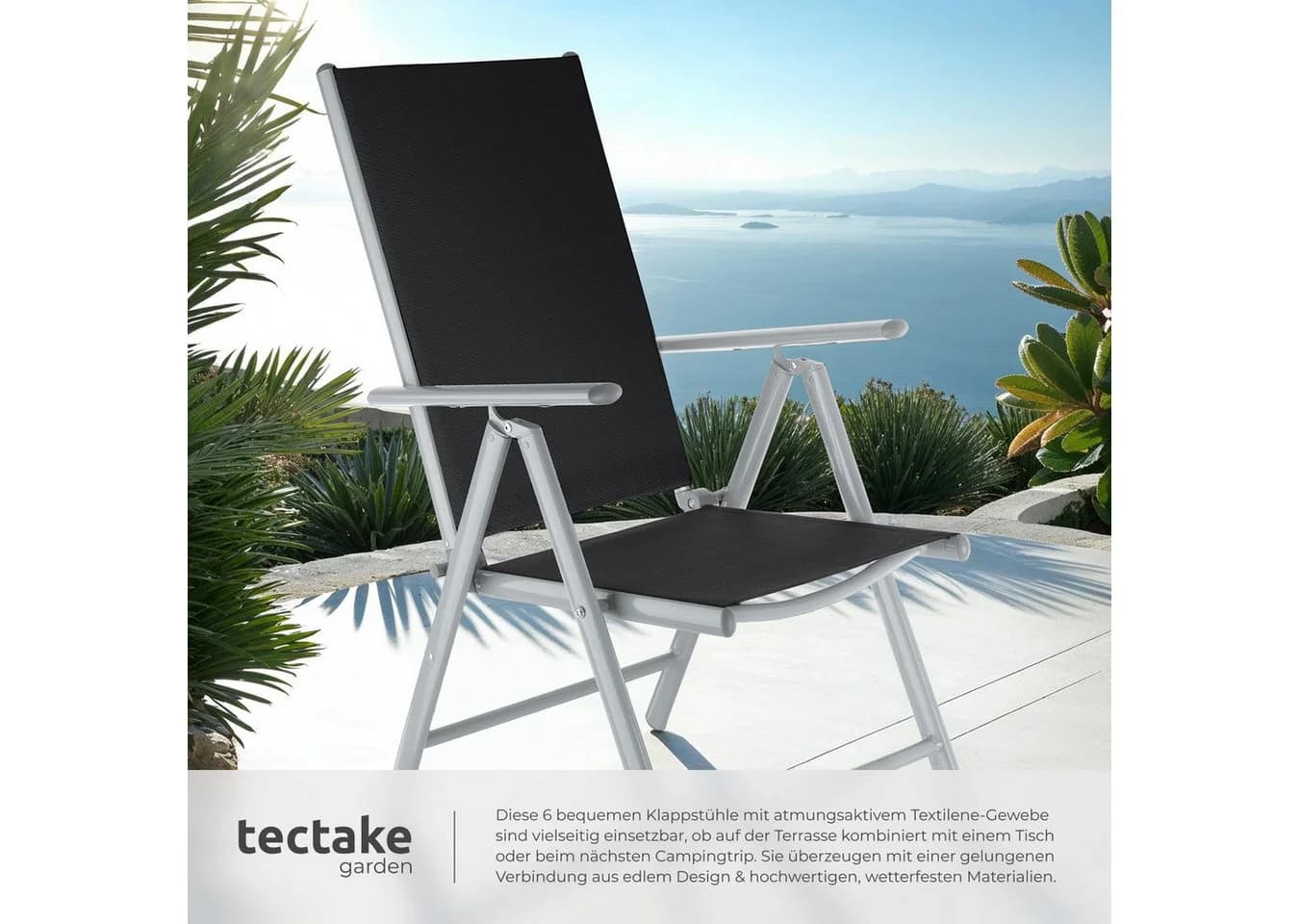 tectake Gartenstuhl Marilena 6-tlg. Schwarz/Silber Klappbar UV-beständig - Bild 5