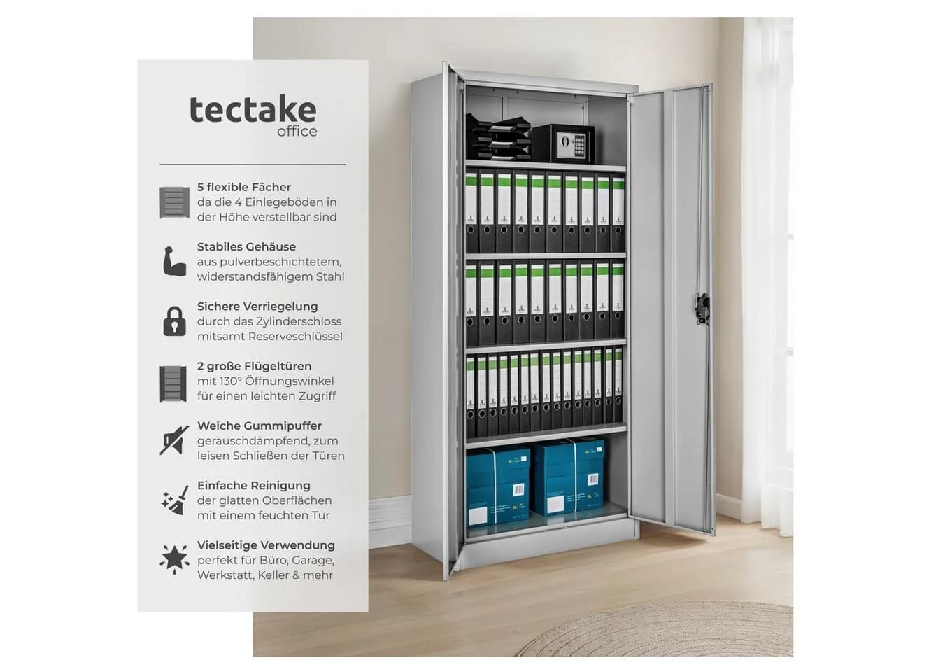tectake Aktenschrank Blain Grau Stahl mit Schloss - Bild 2