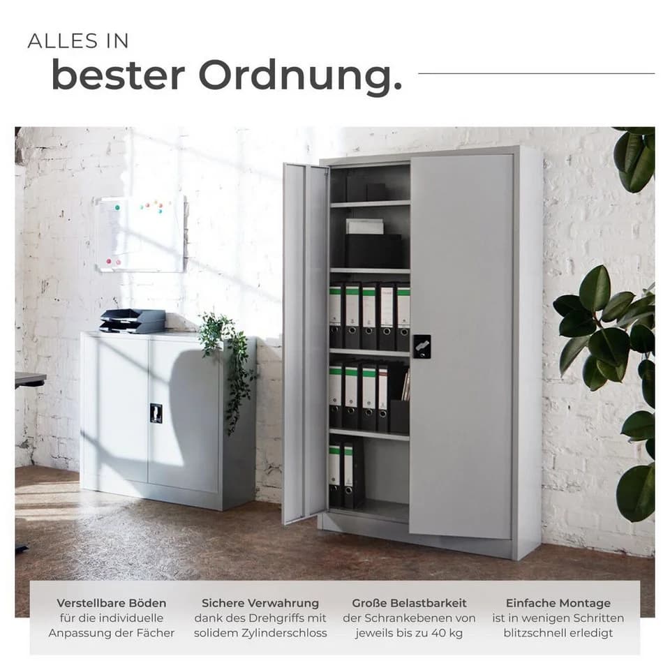 tectake Aktenschrank Blain Grau Stahl mit Schloss - Bild 4