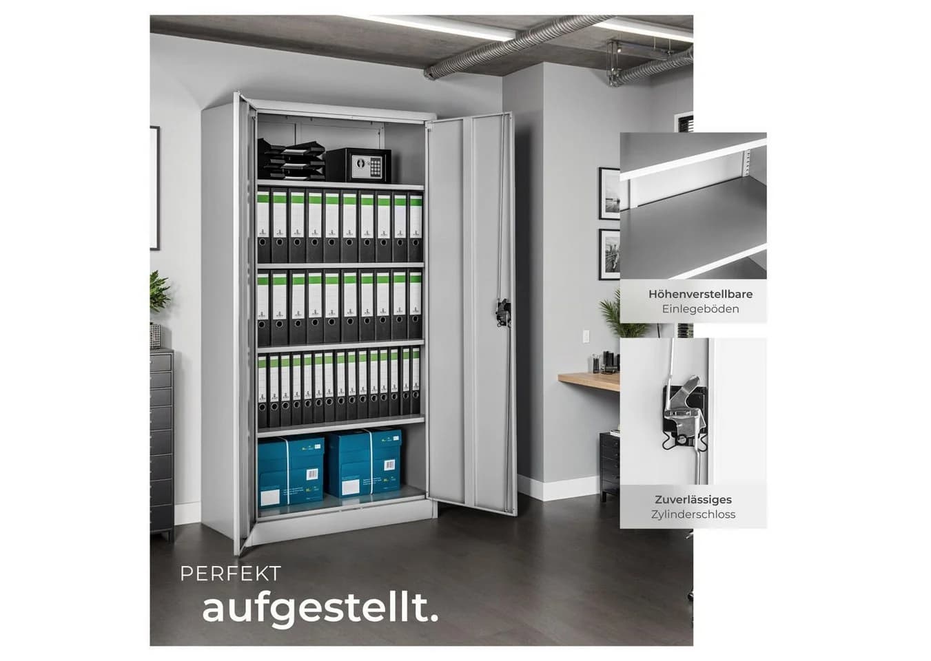 tectake Aktenschrank Blain Grau Stahl mit Schloss - Bild 5