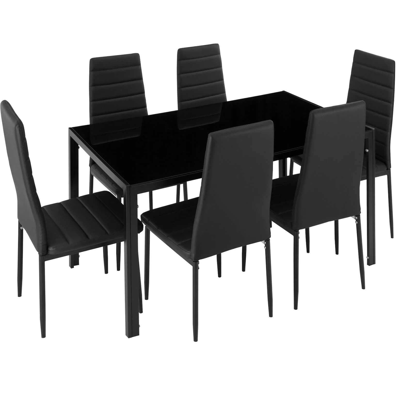 tectake Esszimmergruppe 7-tlg. Schwarz Stahl Glas
