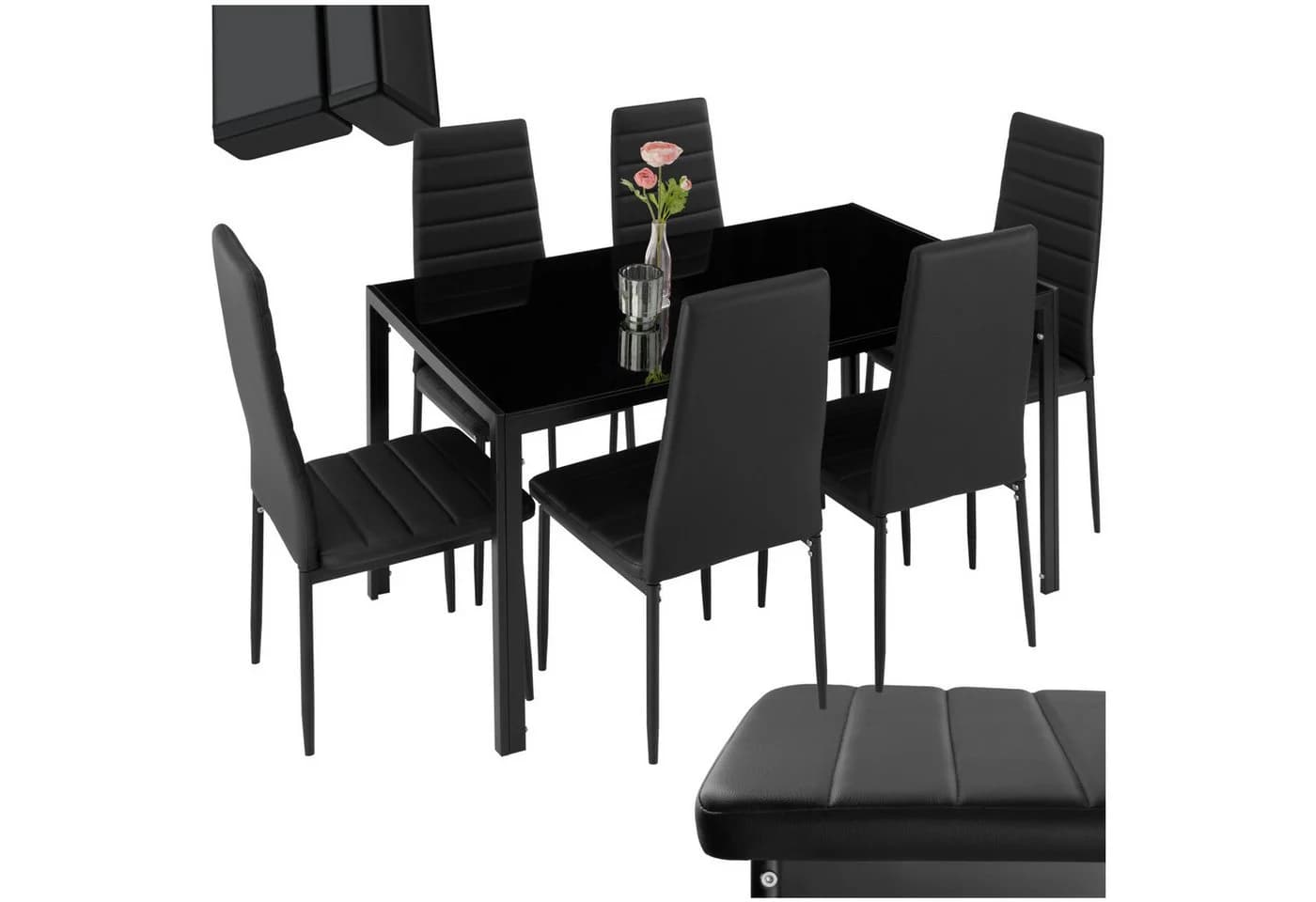 tectake Esszimmergruppe 7-tlg. Schwarz Stahl Glas - Bild 3