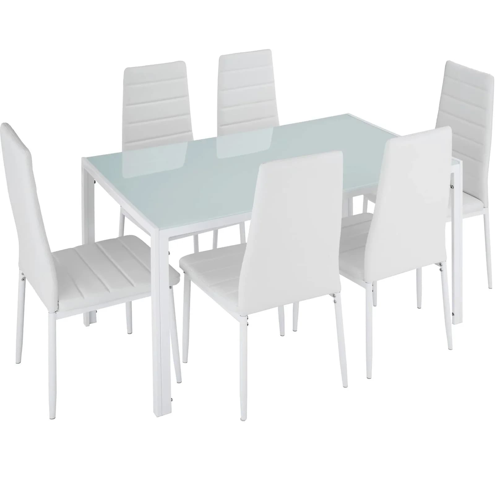TECTAKE Esszimmergruppe 7-tlg. Weiß Stahl Glas