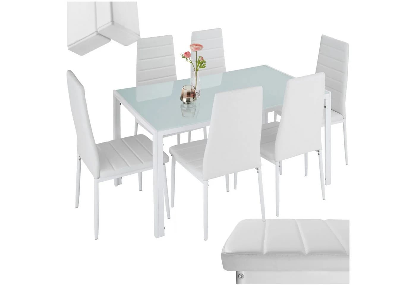 TECTAKE Esszimmergruppe 7-tlg. Weiß Stahl Glas - Bild 3