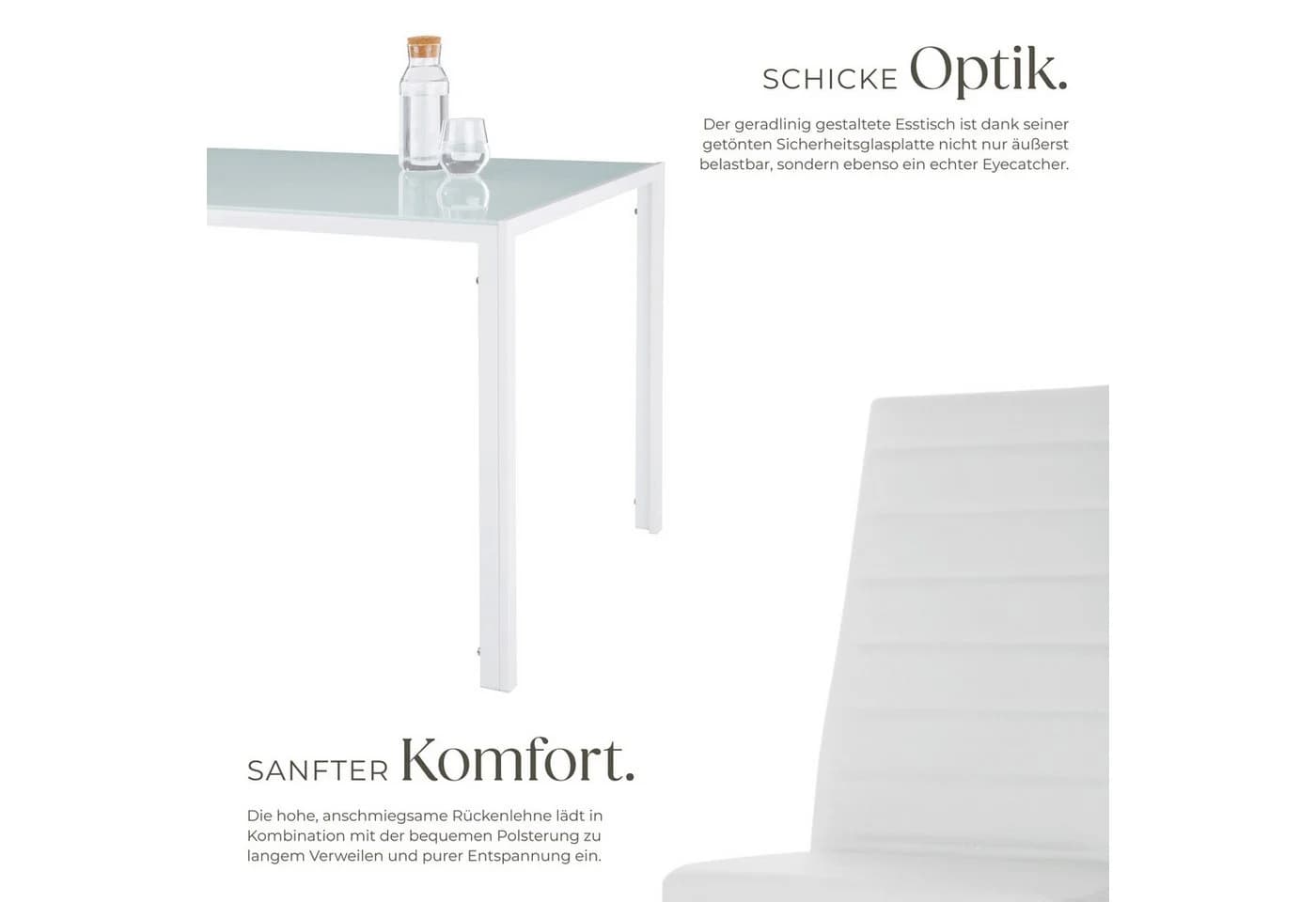 TECTAKE Esszimmergruppe 7-tlg. Weiß Stahl Glas - Bild 4