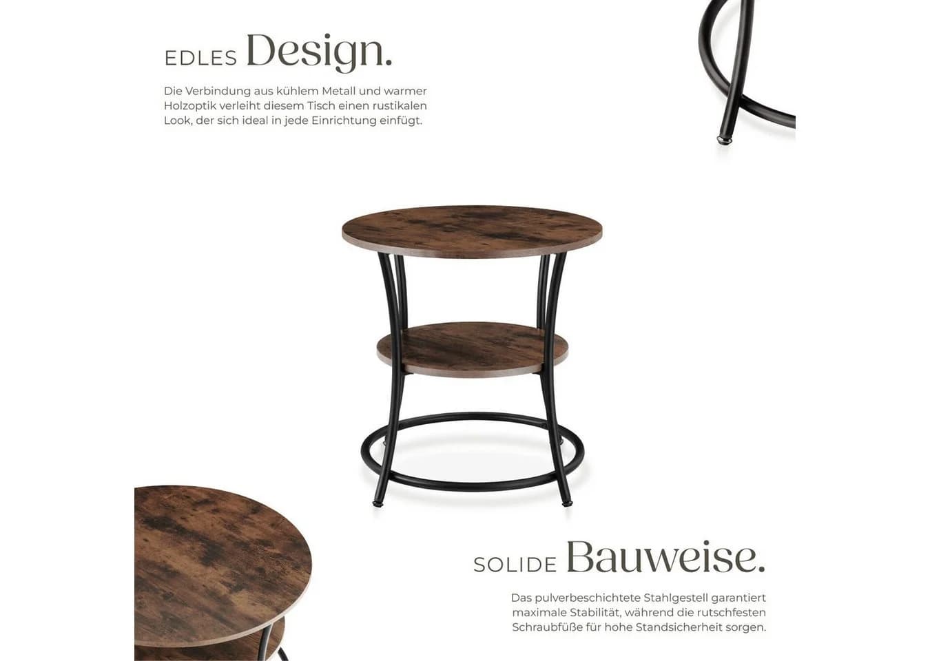 tectake® Beistelltisch Industrial Style Rund mit 2 Ablagen - Bild 4