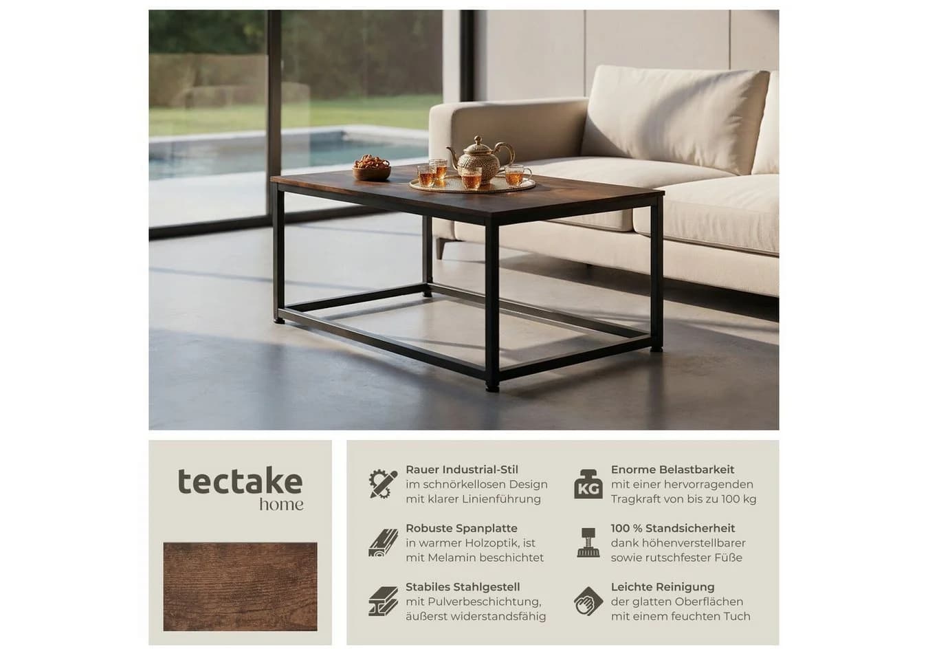 tectake Couchtisch Lynch Rechteckig Holzoptik - Bild 2