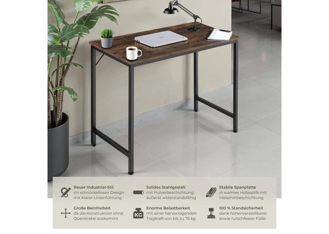 tectake Schreibtisch Jenkins Industrie-Stil Holz Stahl Schwarz Braun - Bild 2