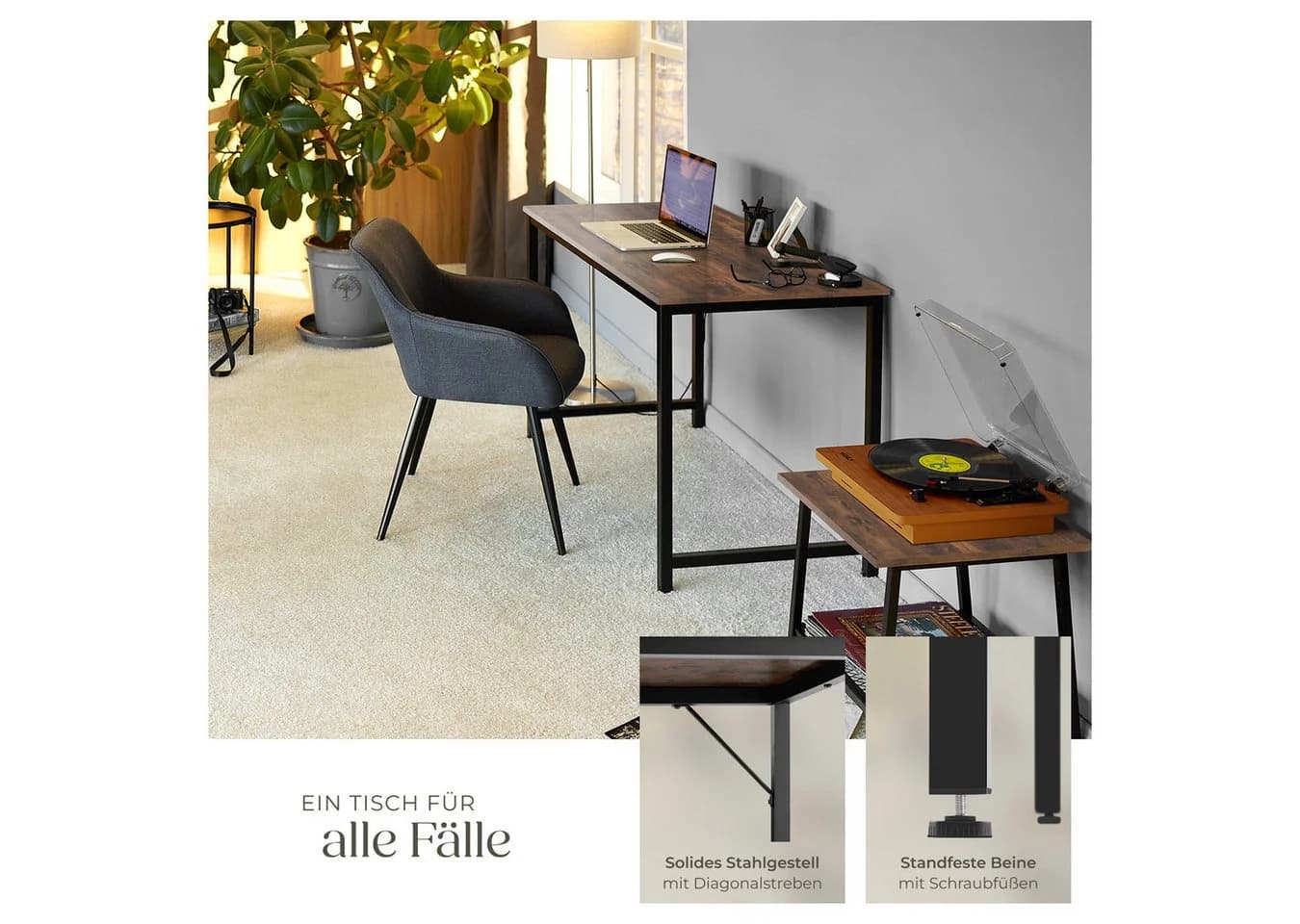 tectake Schreibtisch Jenkins Industrie-Stil Holz Stahl Schwarz Braun - Bild 5