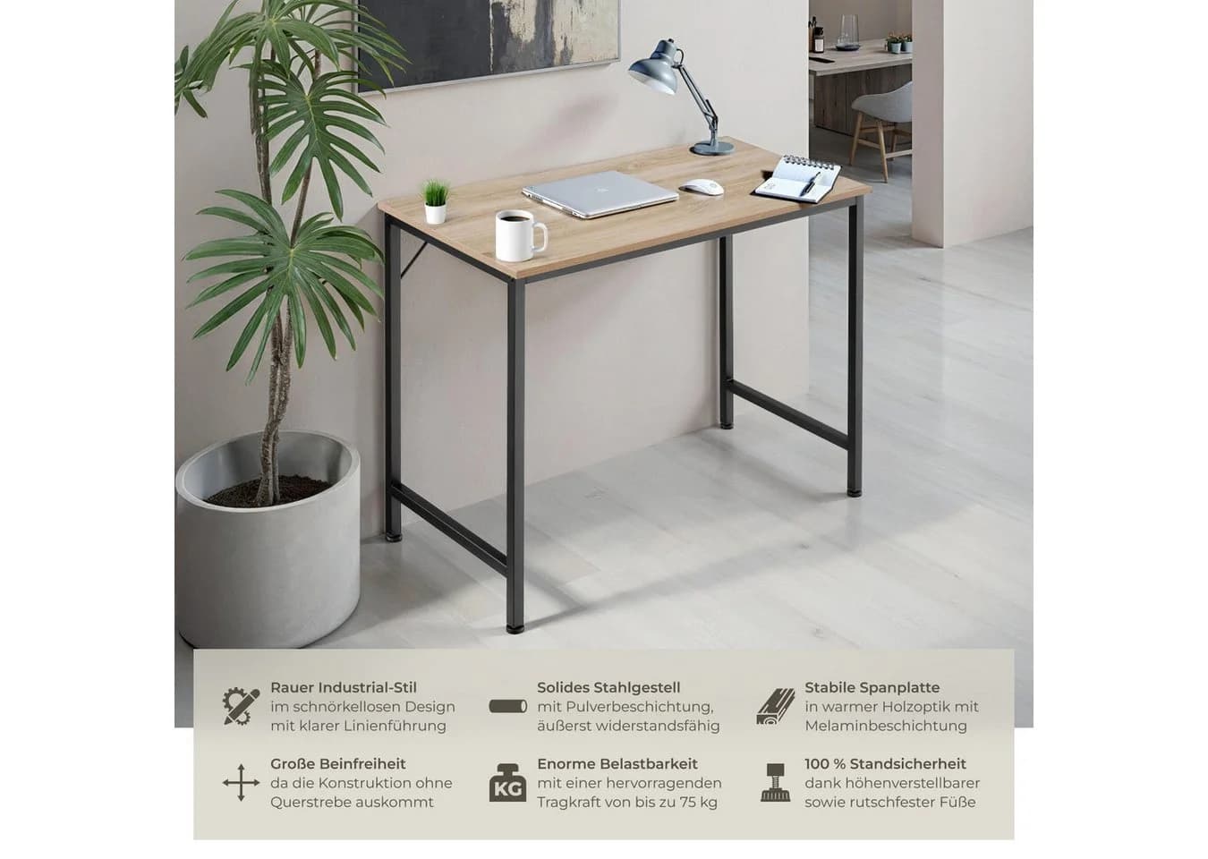 tectake Schreibtisch Jenkins Industrie-Stil Braun/Silber - Bild 2
