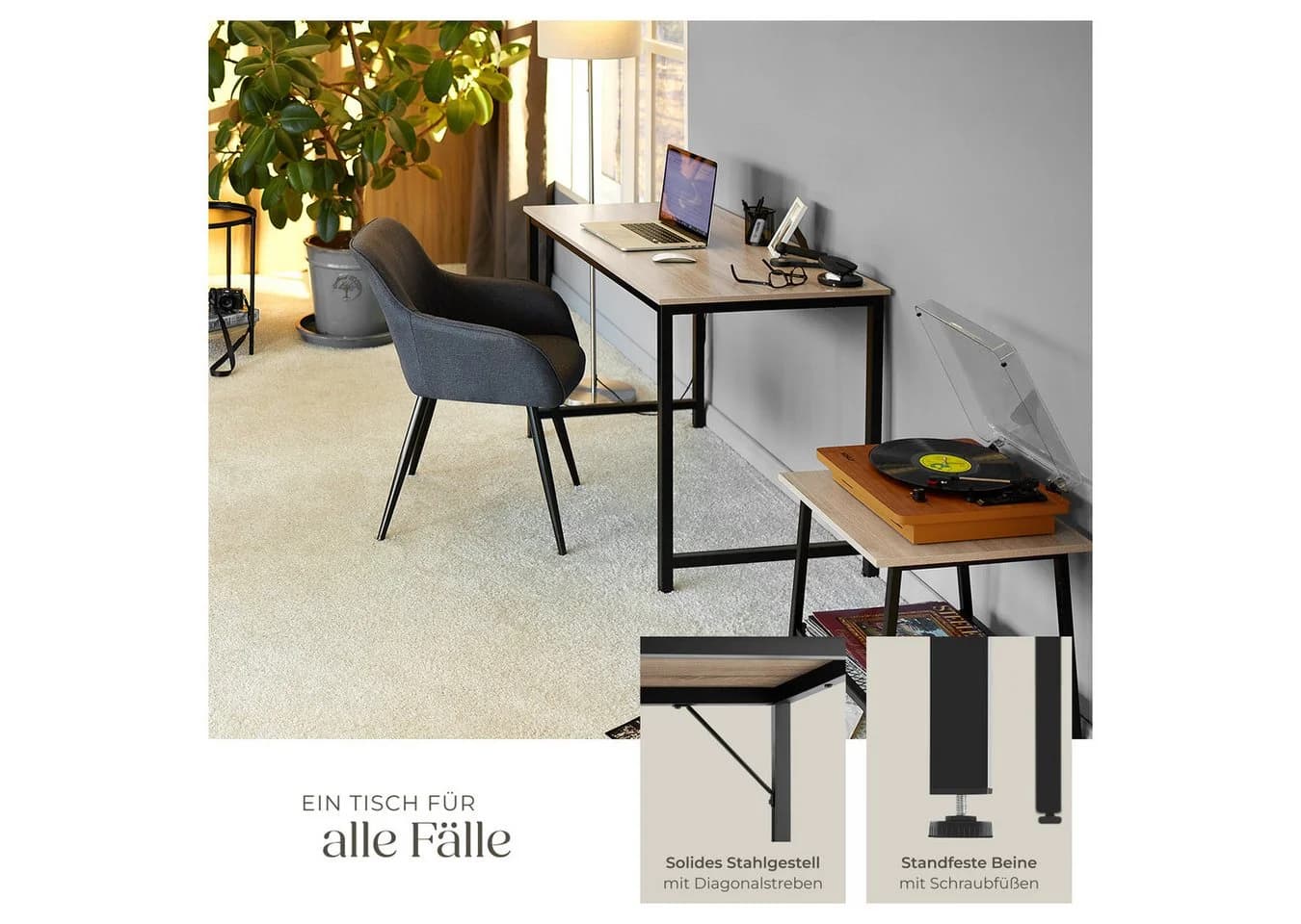 tectake Schreibtisch Jenkins Industrie-Stil Braun/Silber - Bild 5