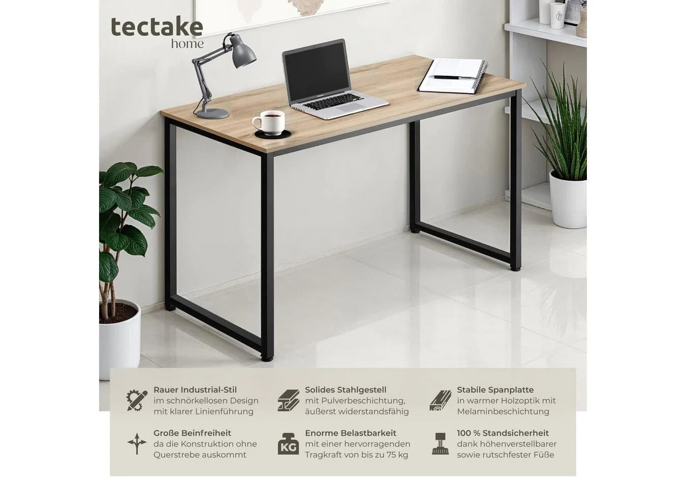 tectake Schreibtisch Flint Rustikaler Industrial Style Braun/Schwarz - Bild 2