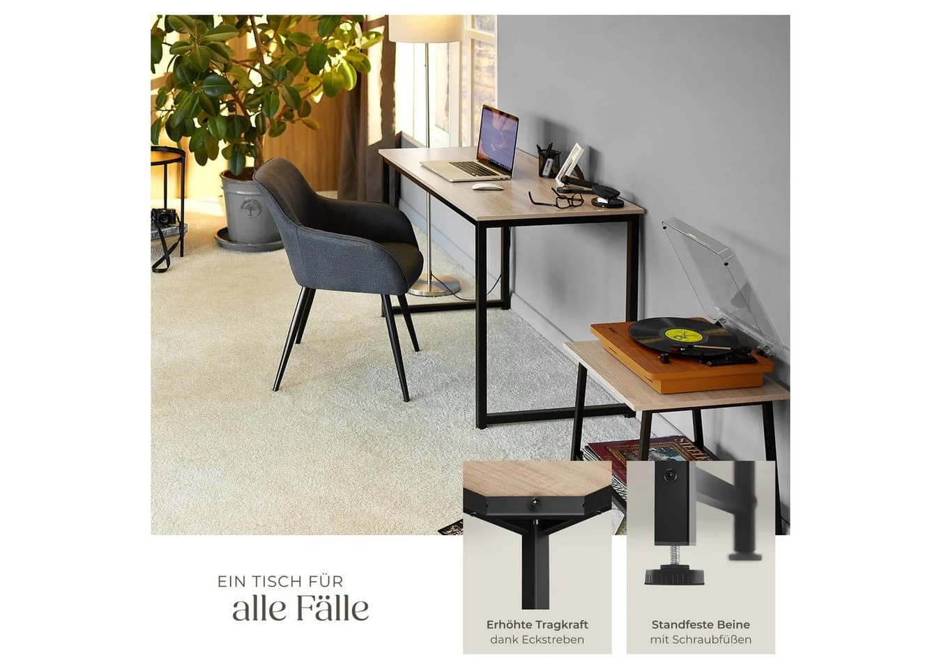 tectake Schreibtisch Flint Rustikaler Industrial Style Braun/Schwarz - Bild 5